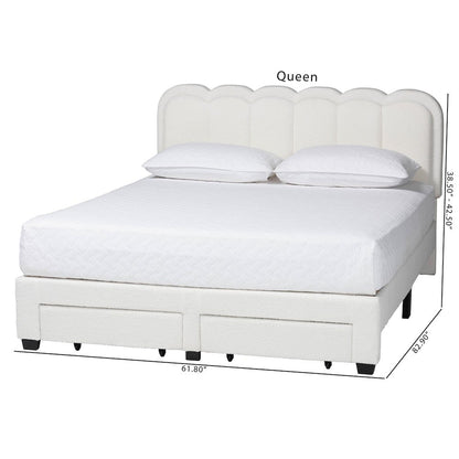 Caradonna Cream Bed with Storage Drawers - Fully Upholstered Platform Bed, Queen