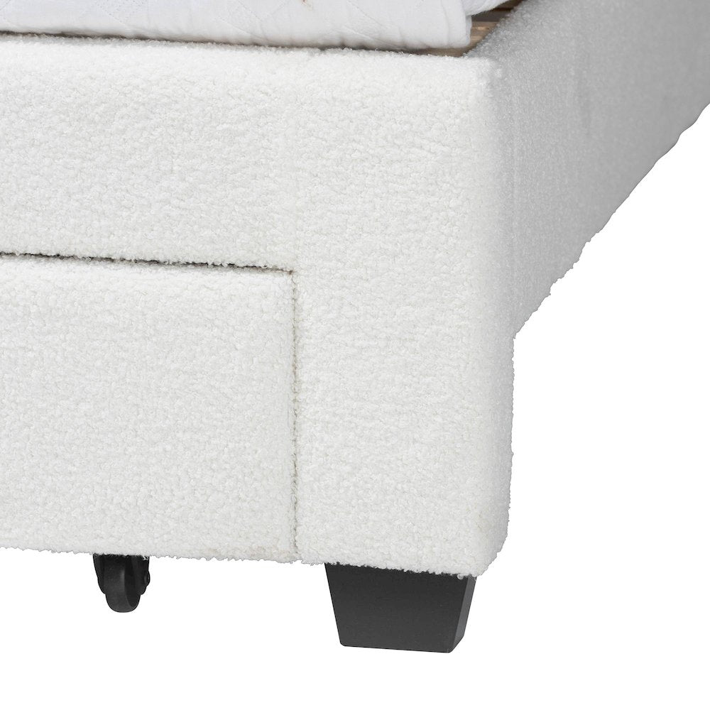 Caradonna Cream Bed with Storage Drawers - Fully Upholstered Platform Bed, Queen
