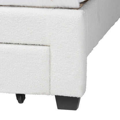 Caradonna Cream Bed with Storage Drawers - Fully Upholstered Platform Bed, Queen