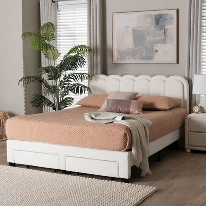 Caradonna Cream Bed with Storage Drawers - Fully Upholstered Platform Bed, Queen