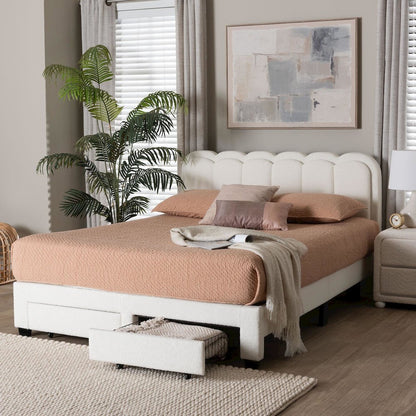 Caradonna Cream Bed with Storage Drawers - Fully Upholstered Platform Bed, Queen
