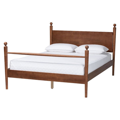Wood Platform Bed - Traditional Poster Bed Frame with Panel Headboard, Queen