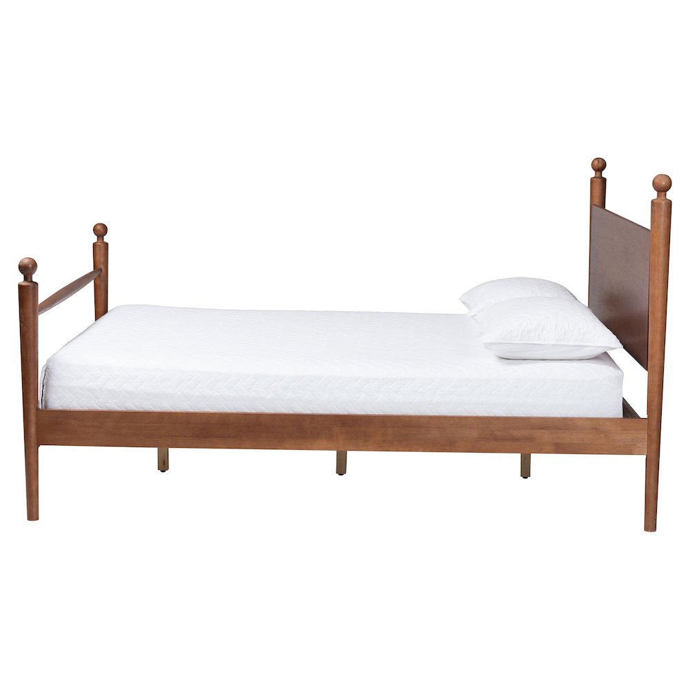 Wood Platform Bed - Traditional Poster Bed Frame with Panel Headboard, Queen