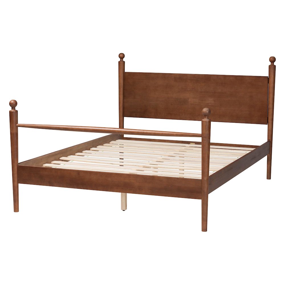 Wood Platform Bed - Traditional Poster Bed Frame with Panel Headboard, Queen