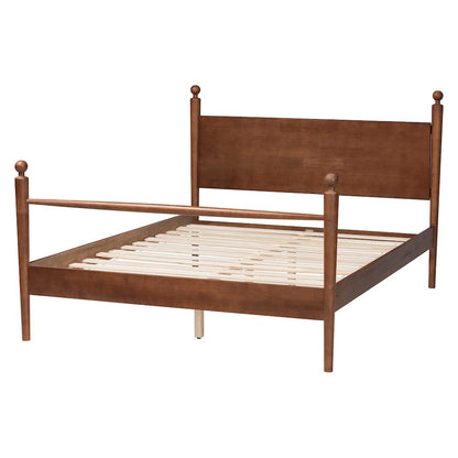 Wood Platform Bed - Traditional Poster Bed Frame with Panel Headboard, Queen