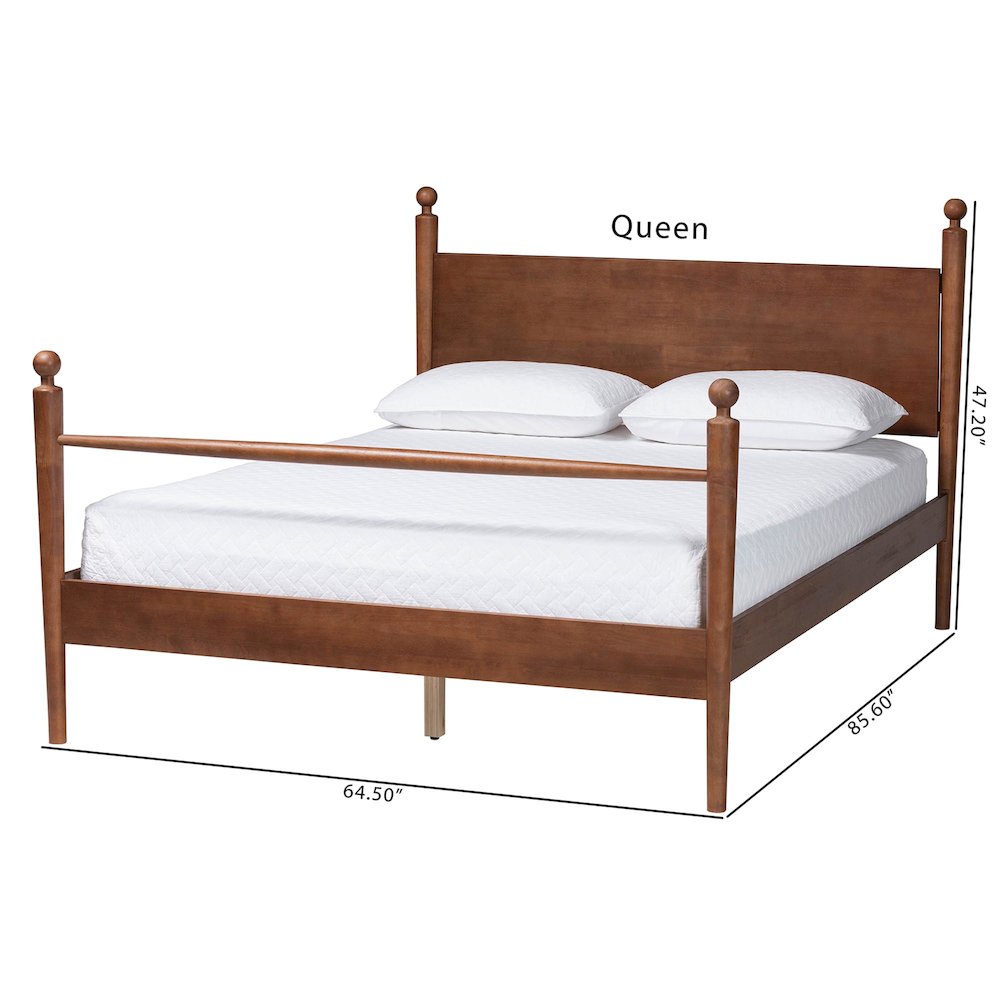 Wood Platform Bed - Traditional Poster Bed Frame with Panel Headboard, Queen