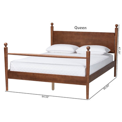 Wood Platform Bed - Traditional Poster Bed Frame with Panel Headboard, Queen