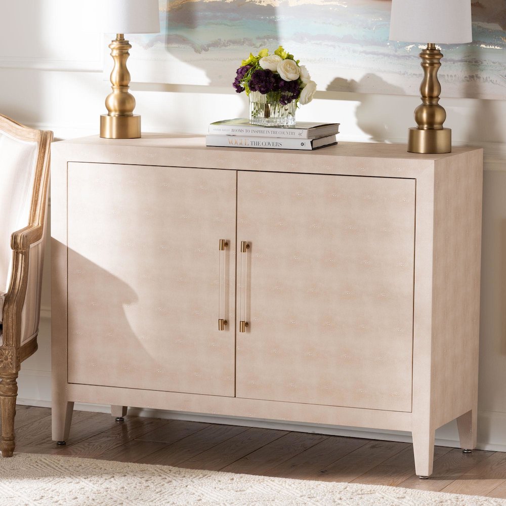 Faux Shagreen Storage Cabinet - Contemporary 2-Door Accent Sideboard