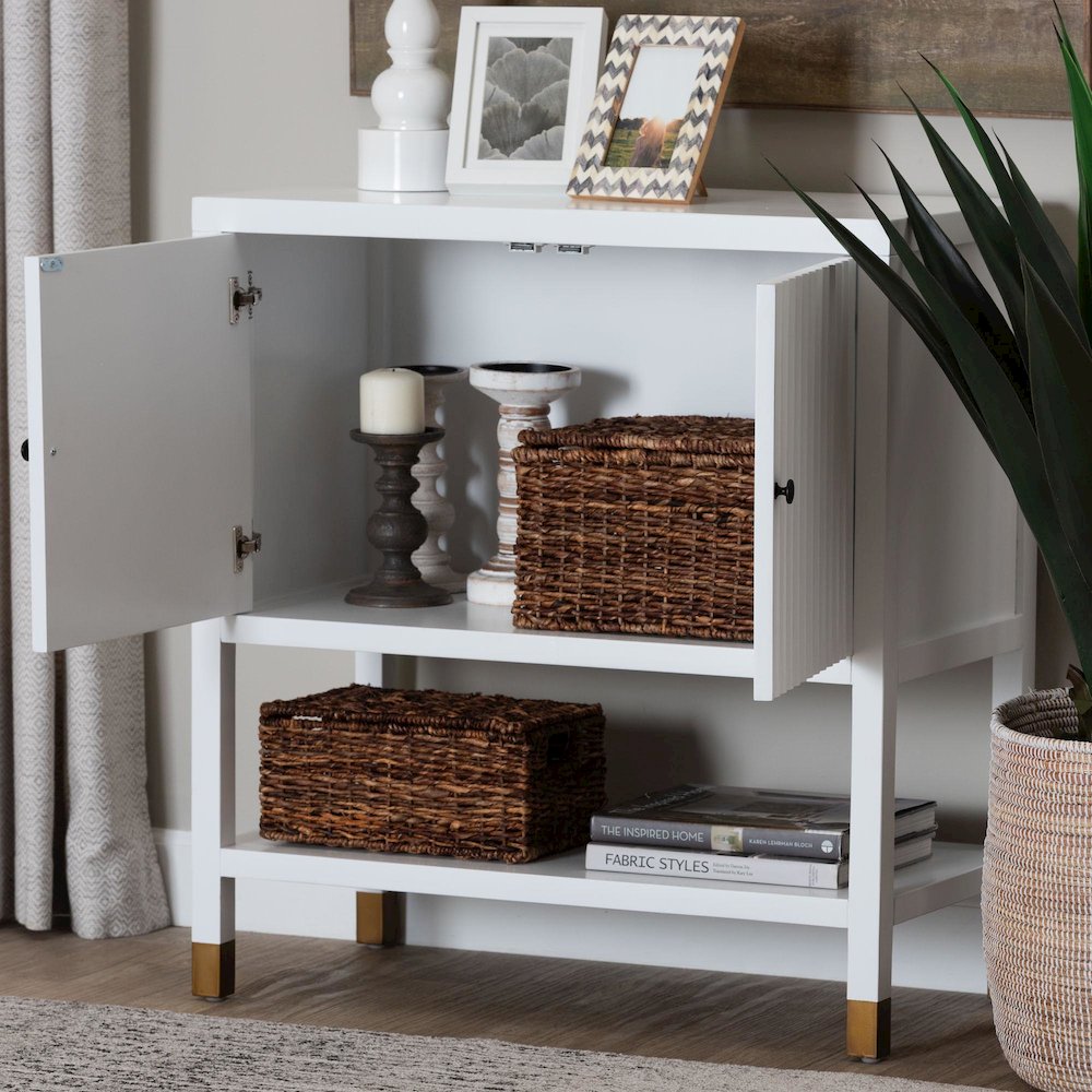 Aiden Fluted 2-Door Accent Storage Cabinet with Open Shelf and Raised Legs