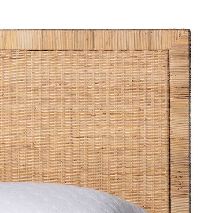 Natural Rattan Bed - Coastal Boho Style Bed Frame with Woven Detailing, Queen