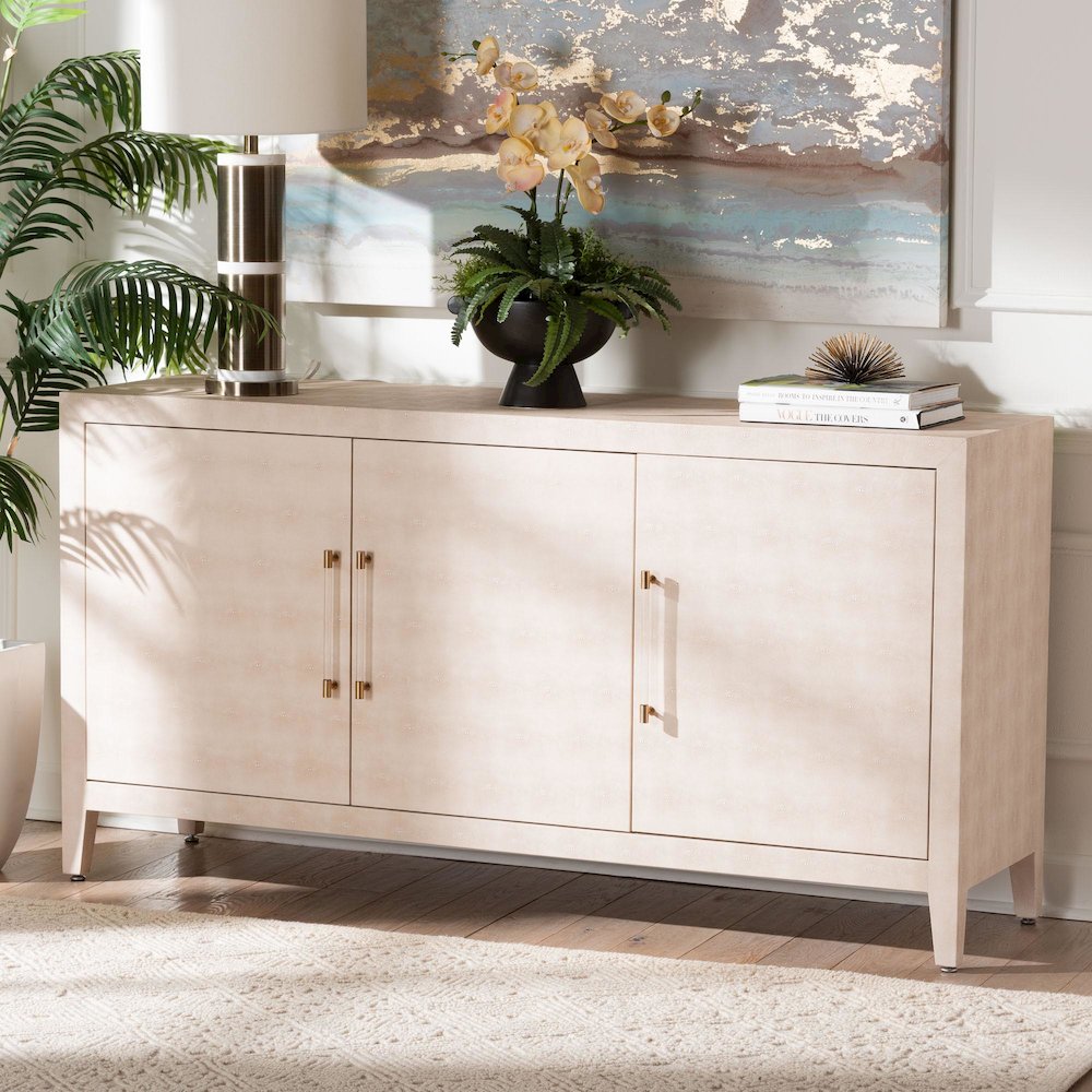 Faux Shagreen Sideboard - Contemporary 3-Door Buffet Storage Cabinet