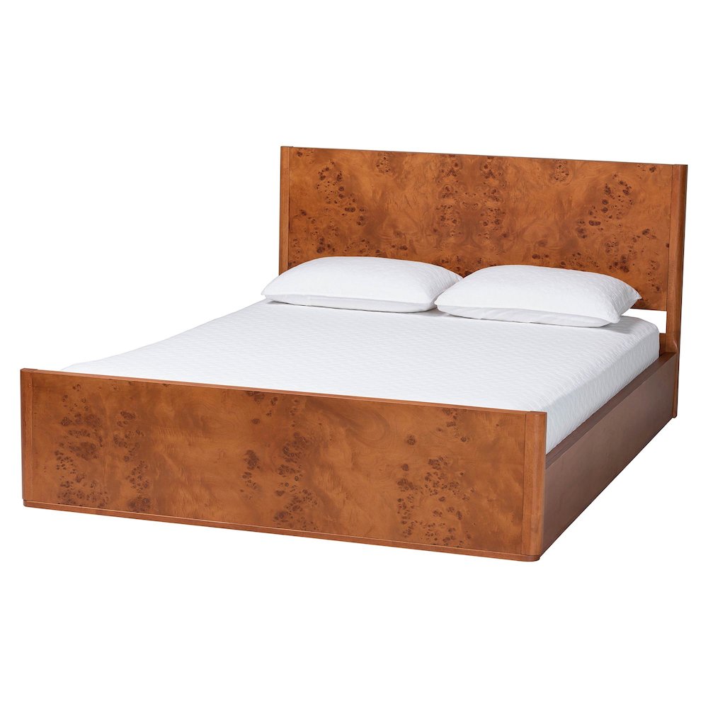 Fuentes Real Burl Wood Bed Frame - Modern Low-Profile Platform Bed, Queen