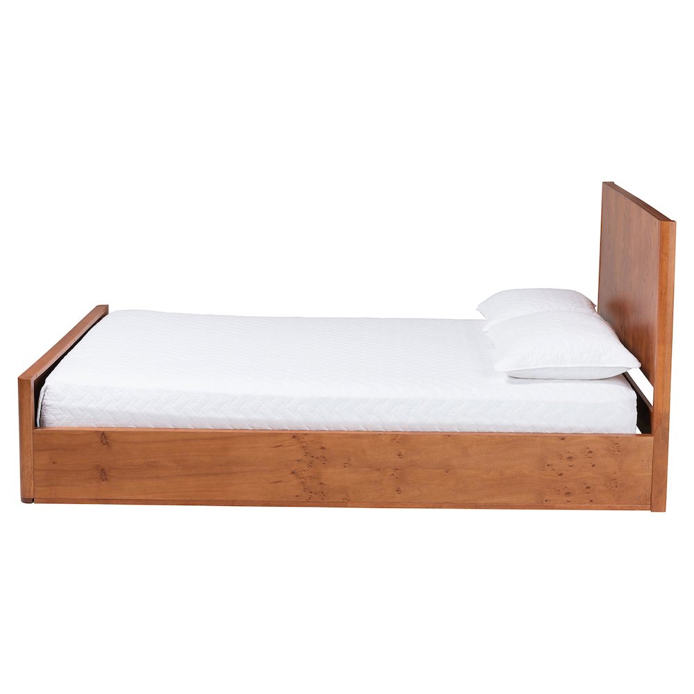 Fuentes Real Burl Wood Bed Frame - Modern Low-Profile Platform Bed, Queen