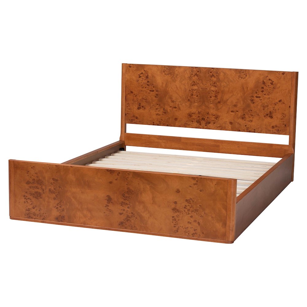 Fuentes Real Burl Wood Bed Frame - Modern Low-Profile Platform Bed, Queen