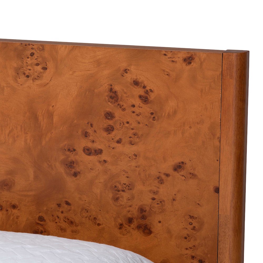 Fuentes Real Burl Wood Bed Frame - Modern Low-Profile Platform Bed, Queen