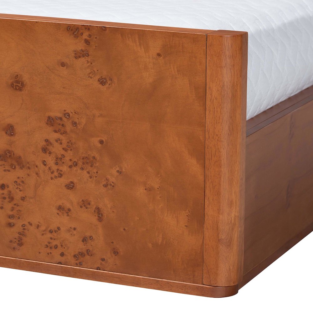 Fuentes Real Burl Wood Bed Frame - Modern Low-Profile Platform Bed, Queen