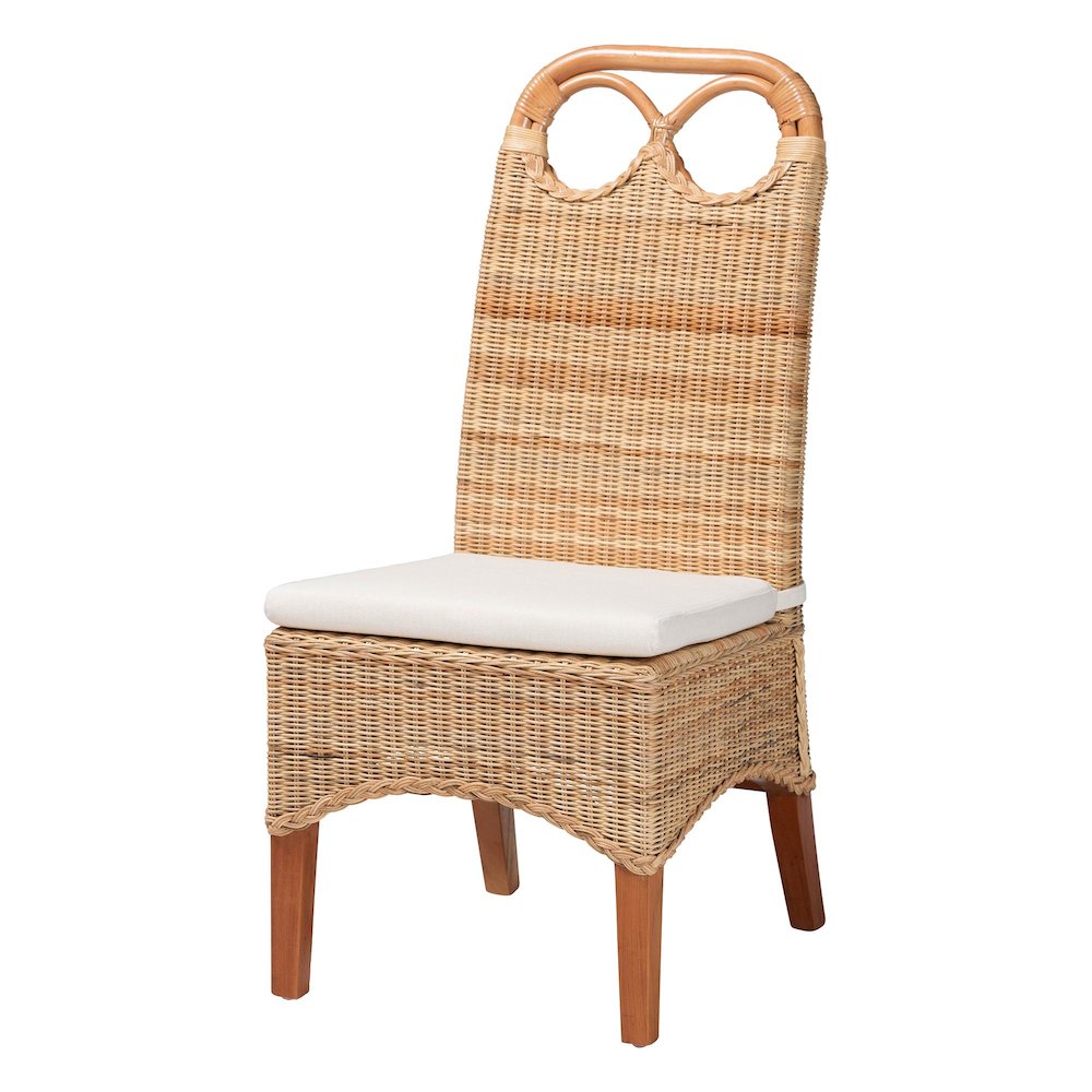 Dining Chair - Handwoven Wicker Side Chair with Removable Cushion, Loop Backrest