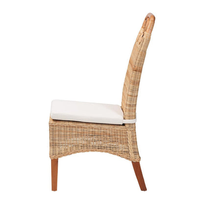 Dining Chair - Handwoven Wicker Side Chair with Removable Cushion, Loop Backrest
