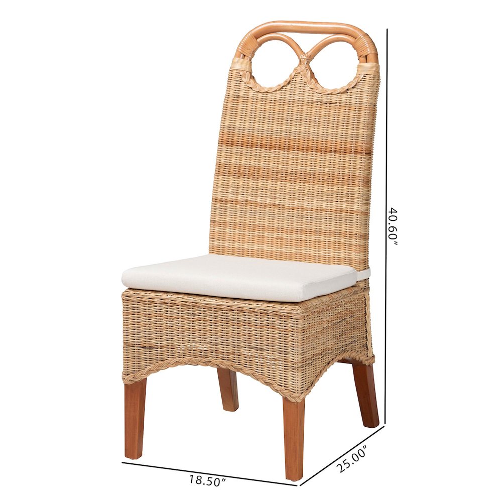 Dining Chair - Handwoven Wicker Side Chair with Removable Cushion, Loop Backrest