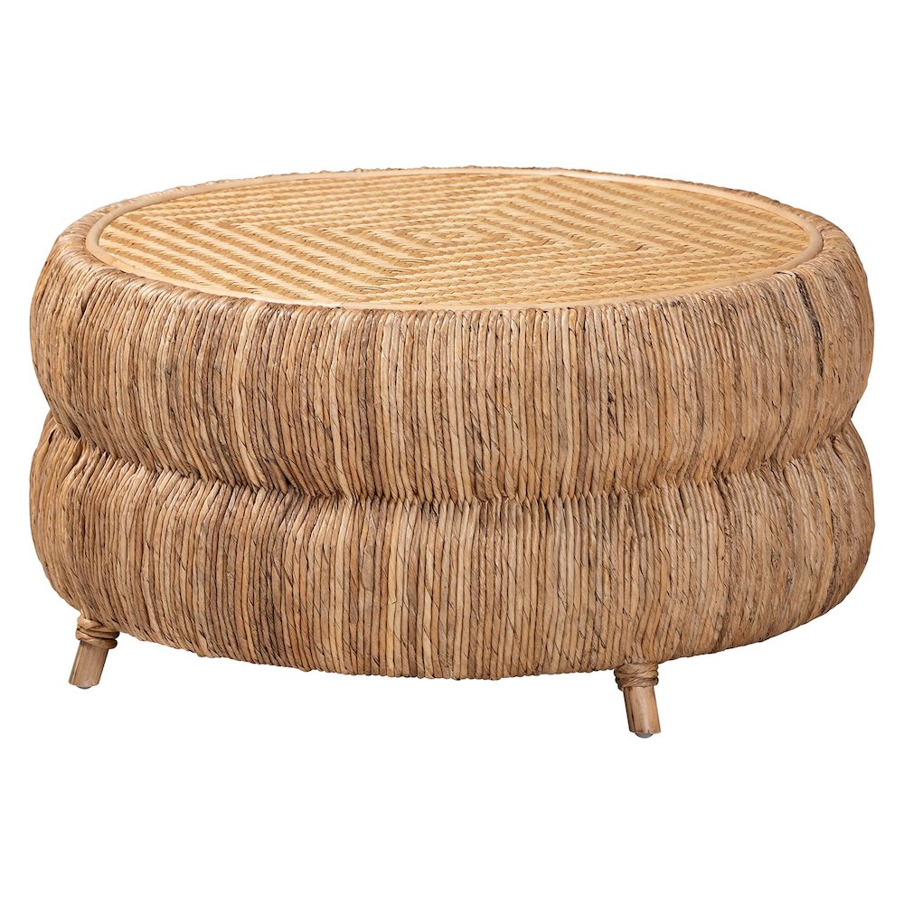 Rattan and Seagrass Coffee Table - Low Profile Boho Accent Table