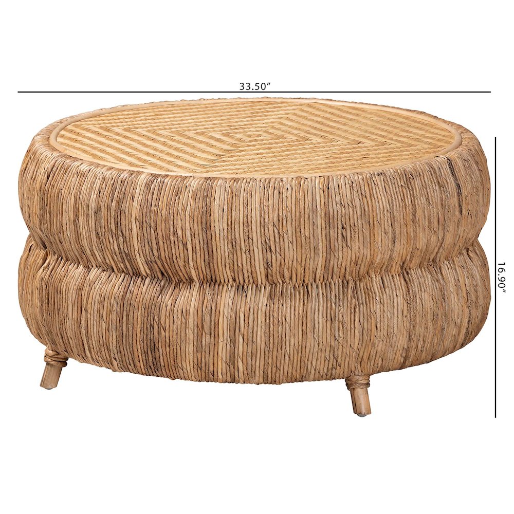Rattan and Seagrass Coffee Table - Low Profile Boho Accent Table