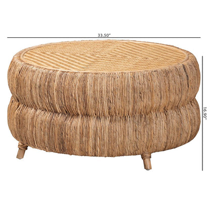 Rattan and Seagrass Coffee Table - Low Profile Boho Accent Table
