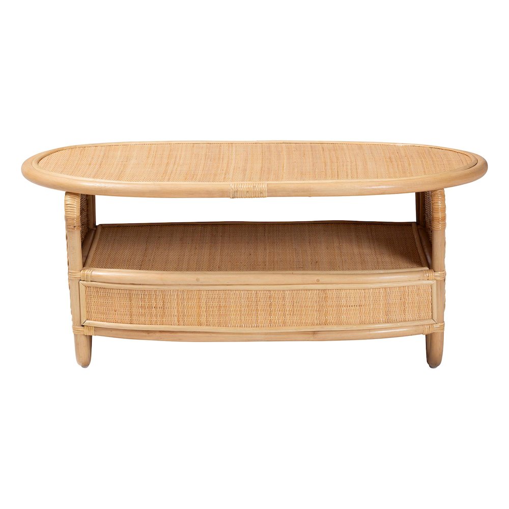 Natural Rattan Coffee Table with Open Shelf - Handwoven Wicker Accent Table