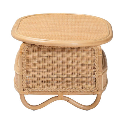 Natural Rattan Coffee Table with Open Shelf - Handwoven Wicker Accent Table