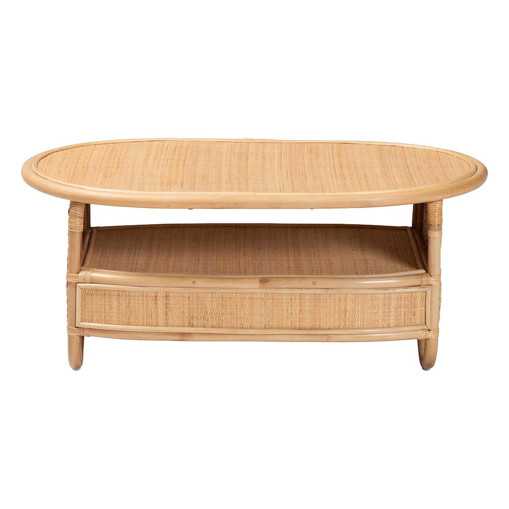 Natural Rattan Coffee Table with Open Shelf - Handwoven Wicker Accent Table