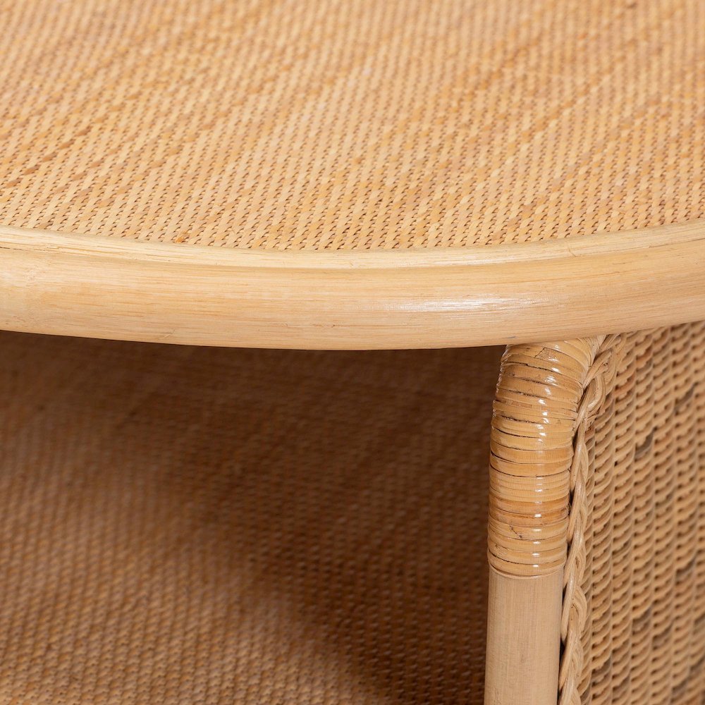 Natural Rattan Coffee Table with Open Shelf - Handwoven Wicker Accent Table