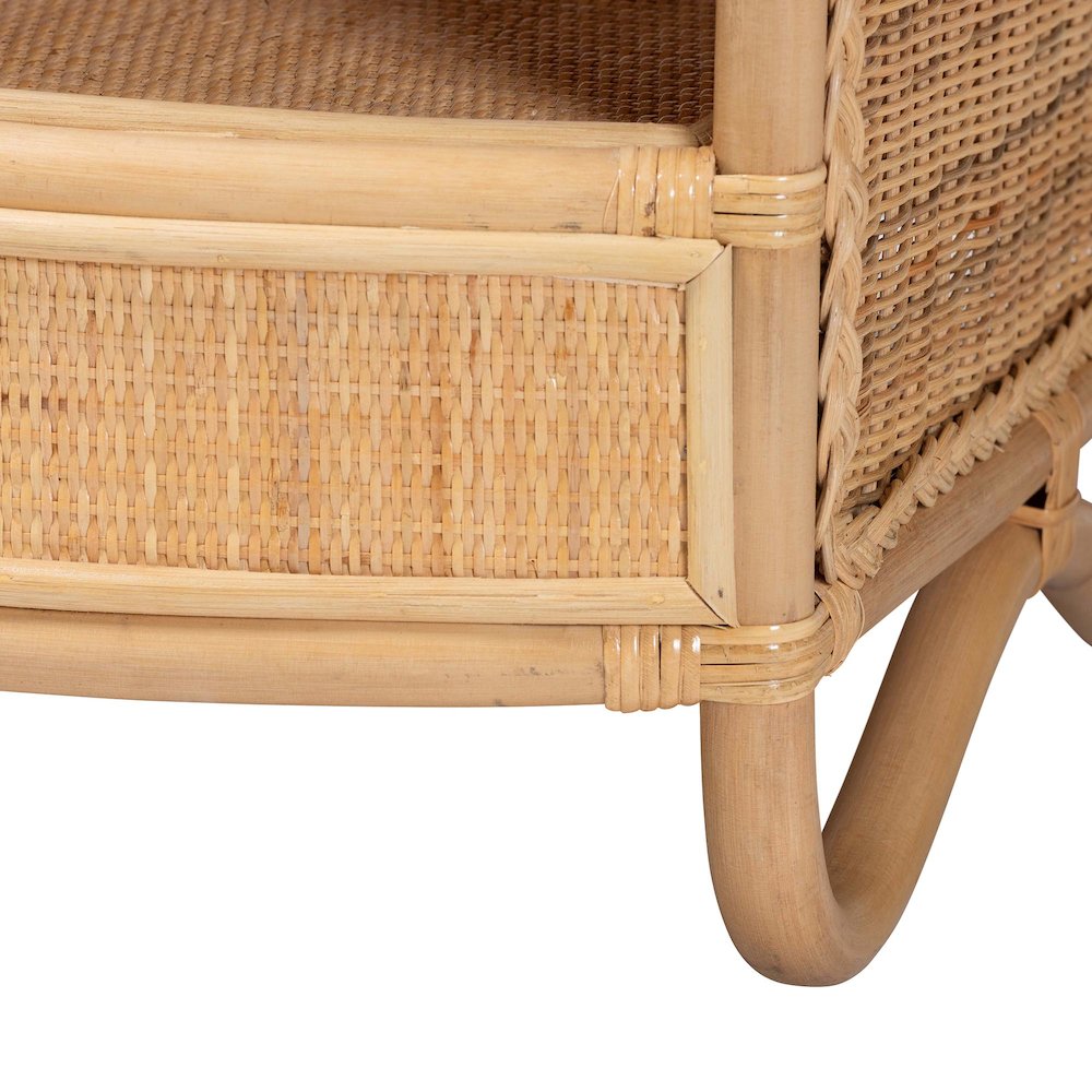 Natural Rattan Coffee Table with Open Shelf - Handwoven Wicker Accent Table
