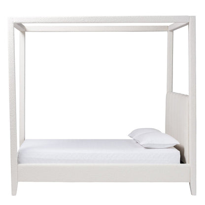 Boucle Upholstered Canopy Bed - Platform Bed with Tufted Headboard, Cream, Queen