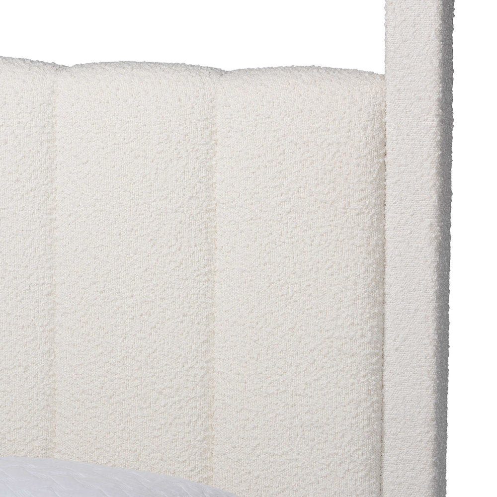 Boucle Upholstered Canopy Bed - Platform Bed with Tufted Headboard, Cream, Queen