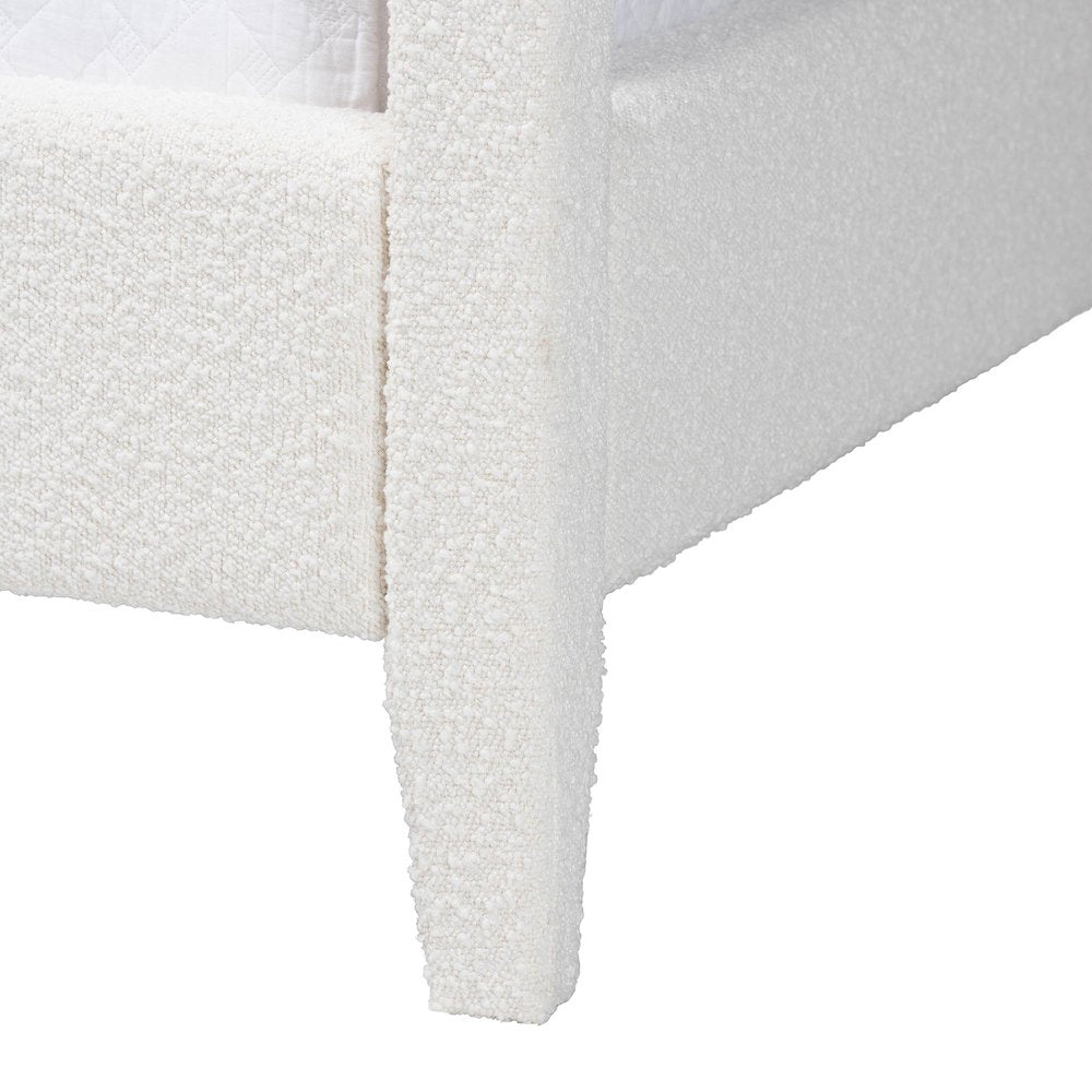 Boucle Upholstered Canopy Bed - Platform Bed with Tufted Headboard, Cream, Queen