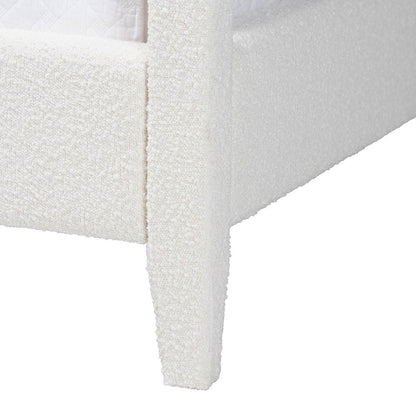 Boucle Upholstered Canopy Bed - Platform Bed with Tufted Headboard, Cream, Queen
