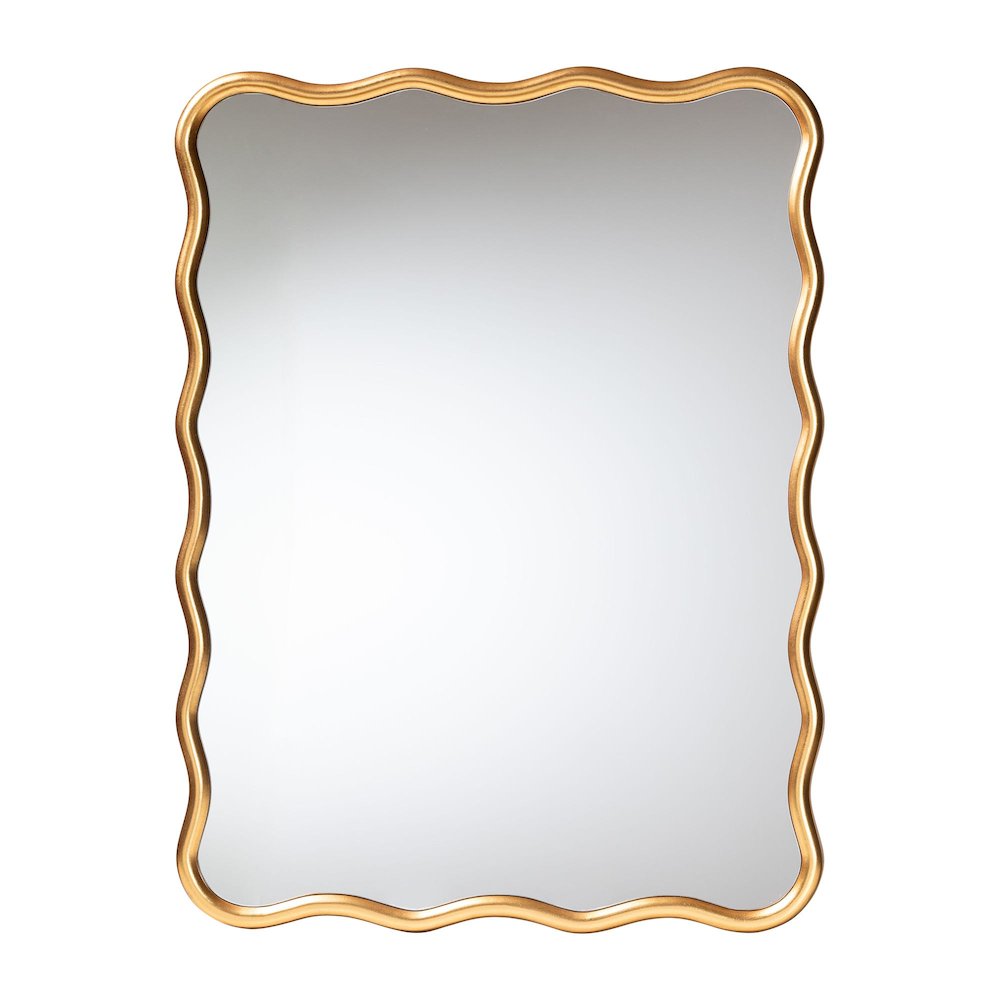 Gold Scalloped Rectangular Wall Mirror - Curved Edge Decorative Wall Accent