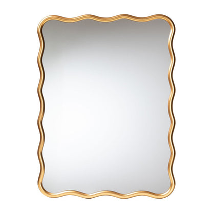 Gold Scalloped Rectangular Wall Mirror - Curved Edge Decorative Wall Accent