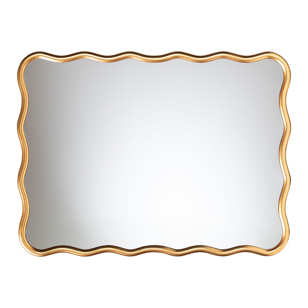 Gold Scalloped Rectangular Wall Mirror - Curved Edge Decorative Wall Accent