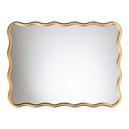 Gold Scalloped Rectangular Wall Mirror - Curved Edge Decorative Wall Accent