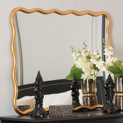 Gold Scalloped Rectangular Wall Mirror - Curved Edge Decorative Wall Accent