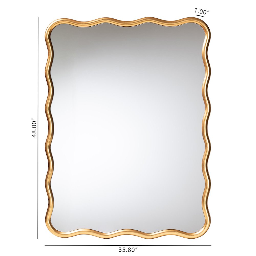 Gold Scalloped Rectangular Wall Mirror - Curved Edge Decorative Wall Accent