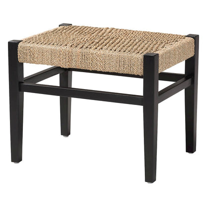 Seagrass Accent Bench - Handwoven Natural Fiber Stool with Black Wood Frame
