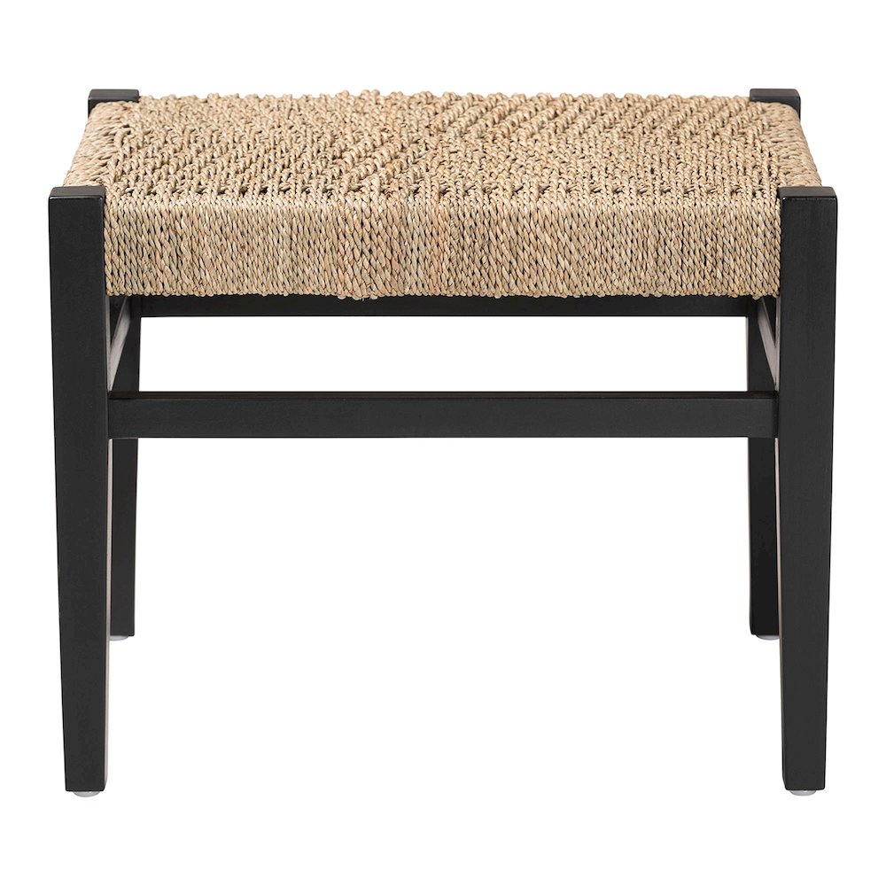 Seagrass Accent Bench - Handwoven Natural Fiber Stool with Black Wood Frame