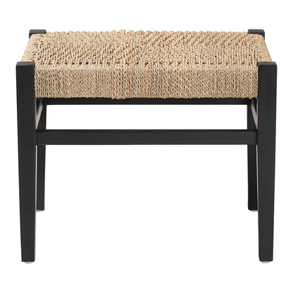 Seagrass Accent Bench - Handwoven Natural Fiber Stool with Black Wood Frame