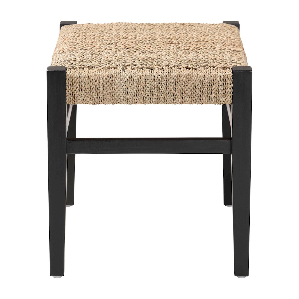 Seagrass Accent Bench - Handwoven Natural Fiber Stool with Black Wood Frame