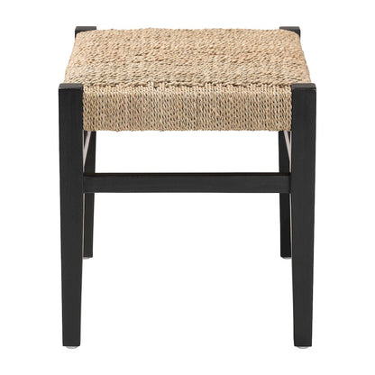 Seagrass Accent Bench - Handwoven Natural Fiber Stool with Black Wood Frame