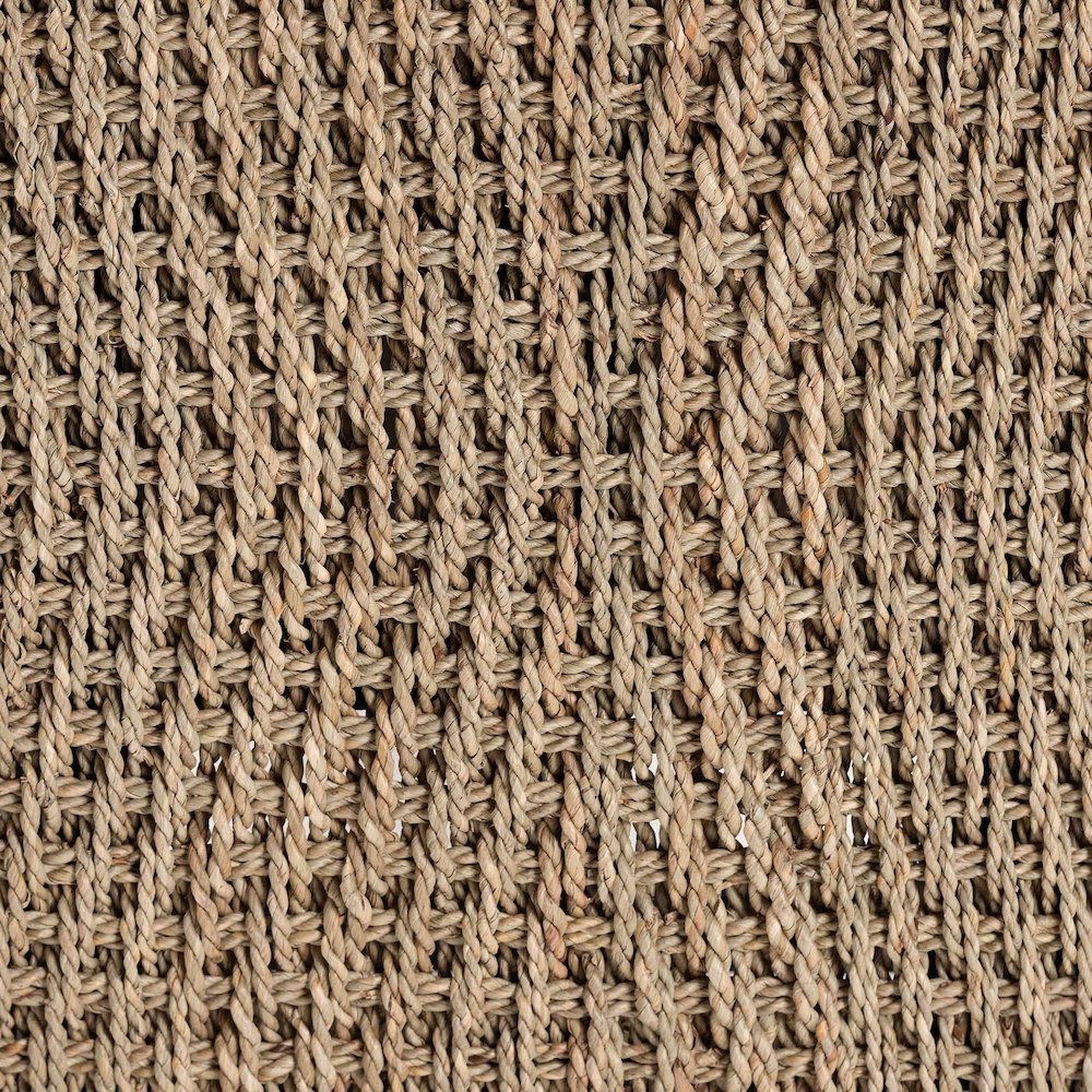 Seagrass Accent Bench - Handwoven Natural Fiber Stool with Black Wood Frame