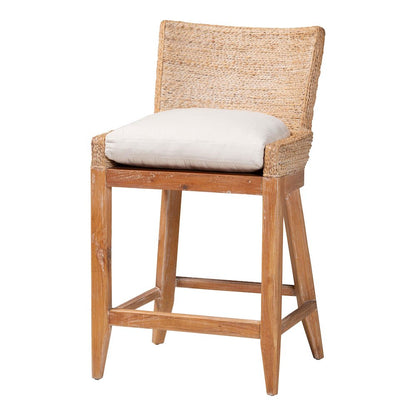Seagrass Counter Stool with Mahogany Wood Frame, Whitewash