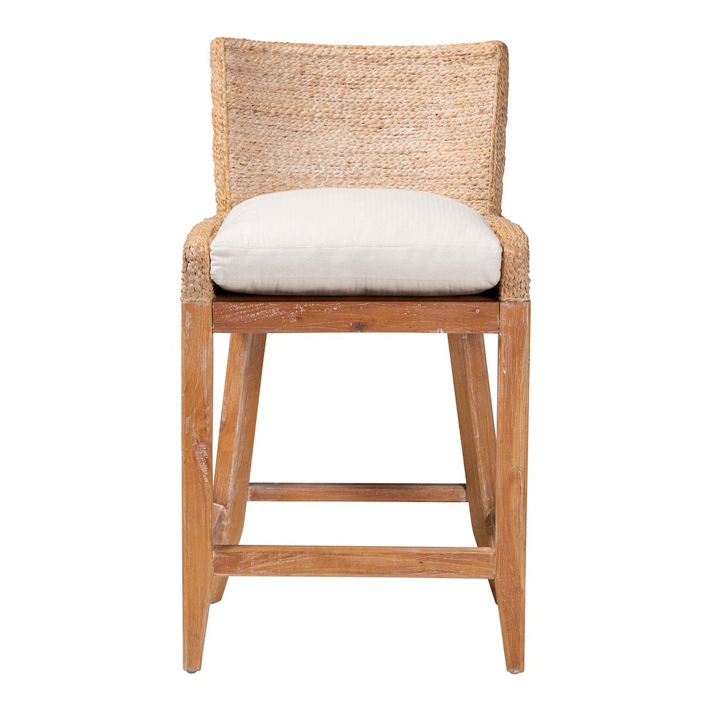 Seagrass Counter Stool with Mahogany Wood Frame, Whitewash