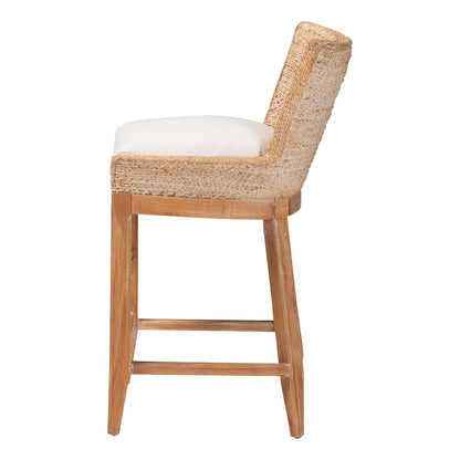 Seagrass Counter Stool with Mahogany Wood Frame, Whitewash